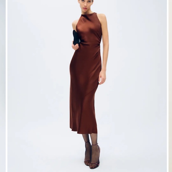 Reformation Casette silk backless dress. Color Mahogany. - Picture 2 of 3